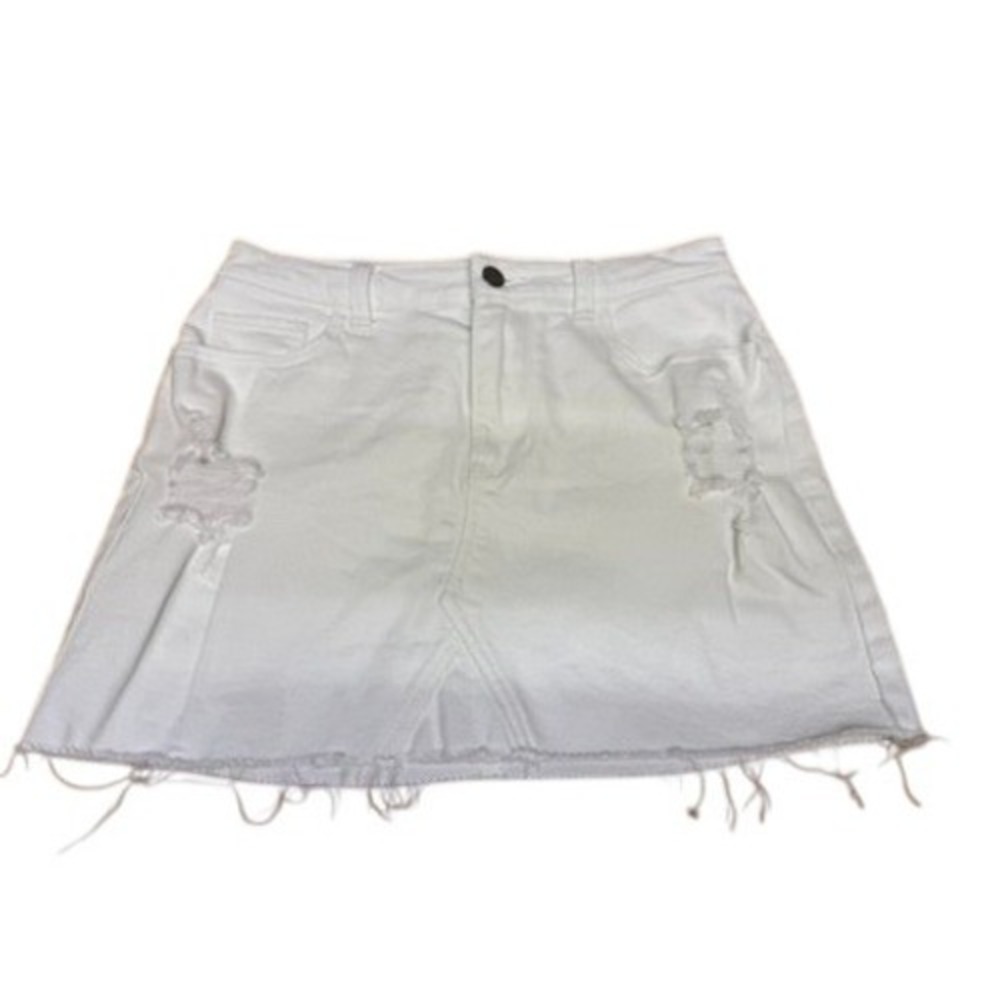 VTG! "Hollister" High Rise White Denim Mini Skirt Distressed Hem Size 5 W27